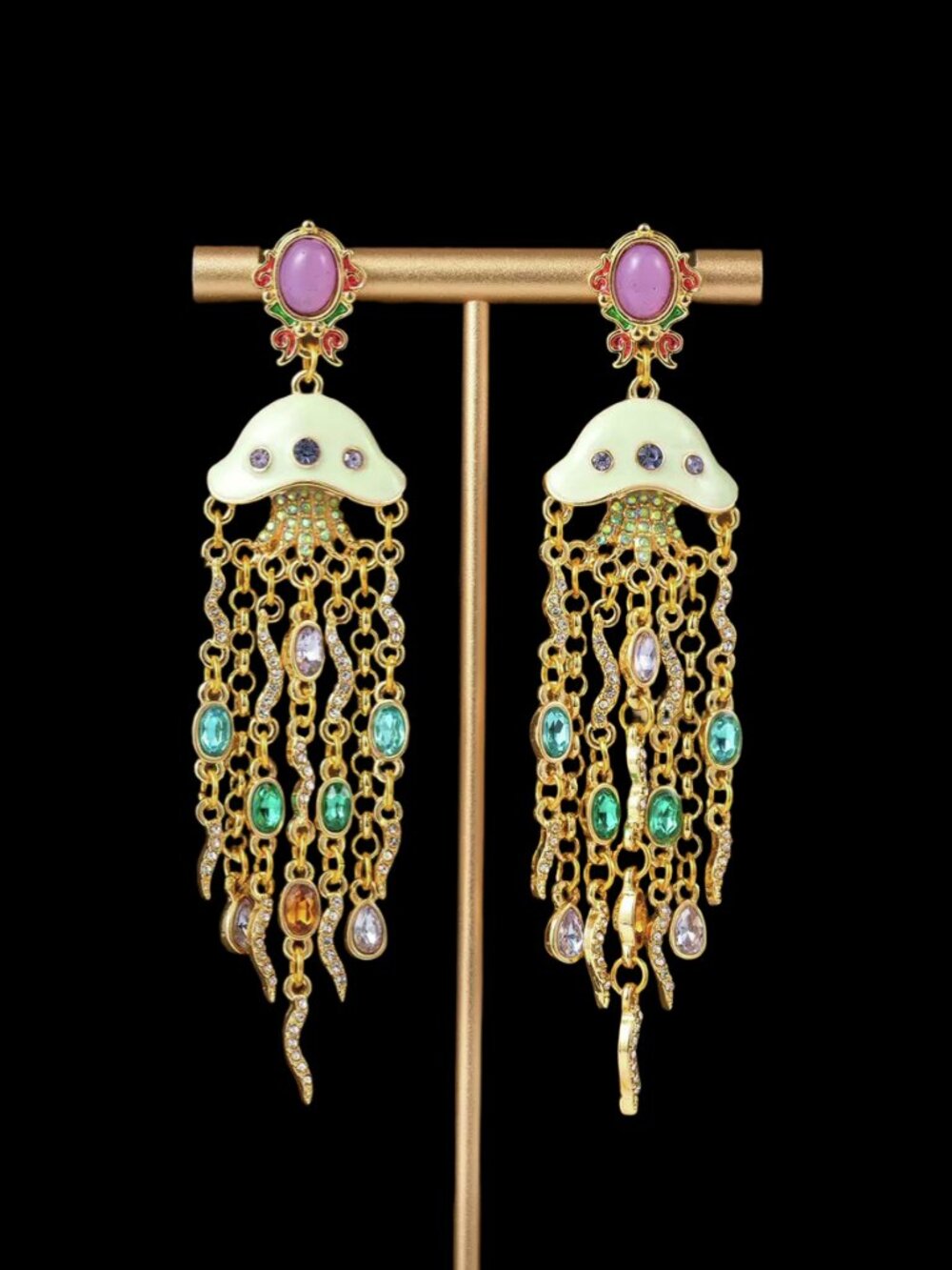 Betsey Johnson Octopus Crystal Tassel Earrings Statement Jewelry